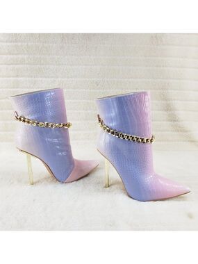 Roxy Lilac Ombre - Gold Tone Slim Square Stiletto High Heels Sexy Ankle boots